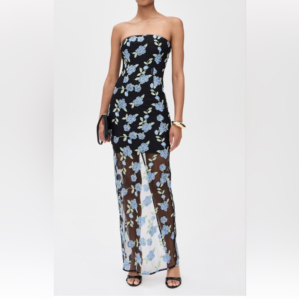Rotate Flower Mesh Tube Dress